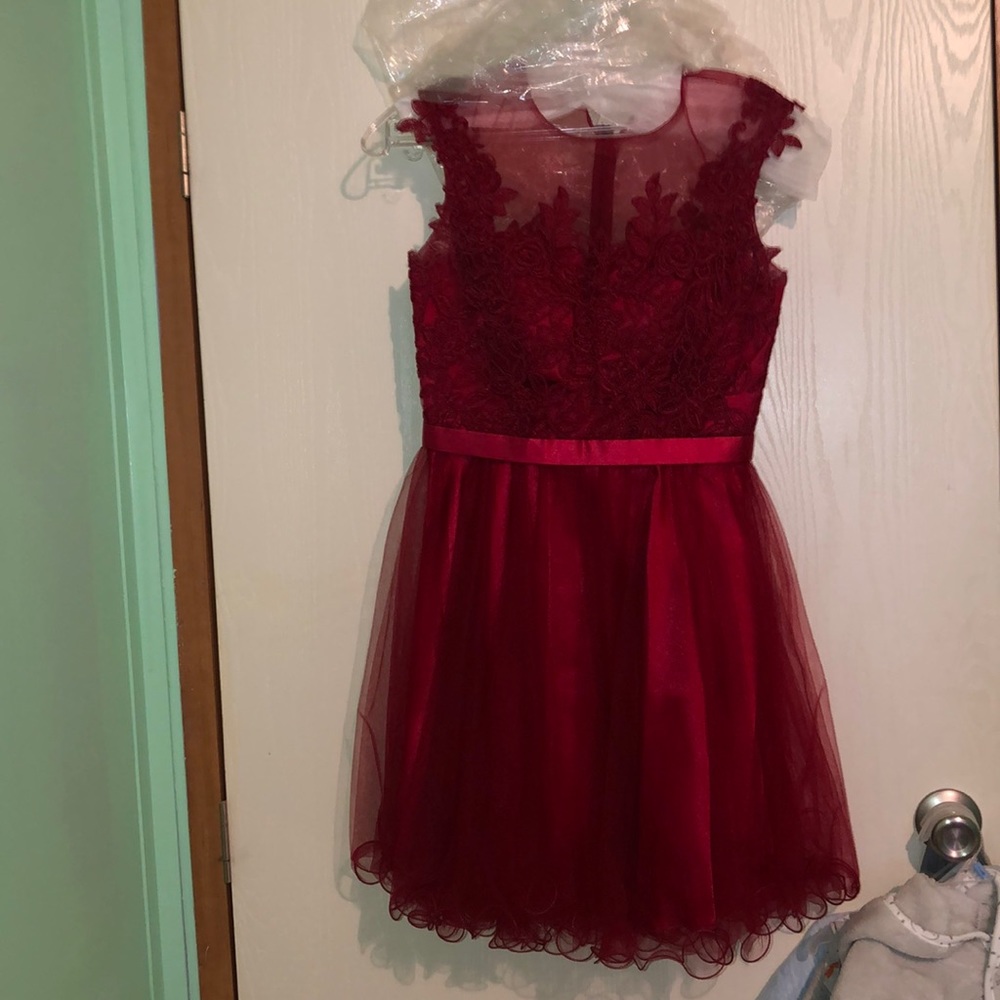 red flower detail midi dress